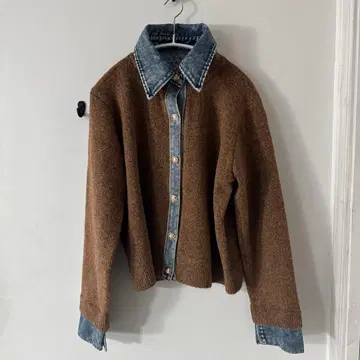 데님 옷깃 버튼 니트 가디건 카멜 lumier 뤼미에 같은 형태