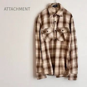 [ 어태치먼트 ] 긴팔 셔츠 (S) 체크 무늬 면 혼방 캐주얼 브라운