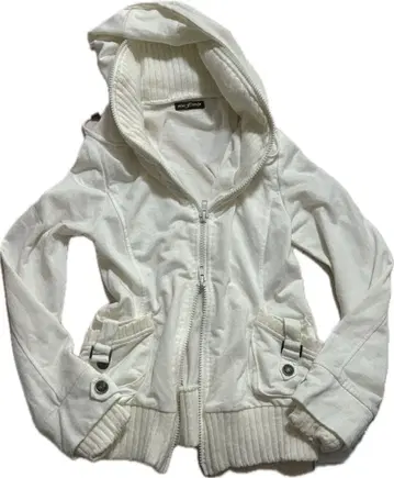 기믹 후드티 더블 지퍼 화이트 그런지