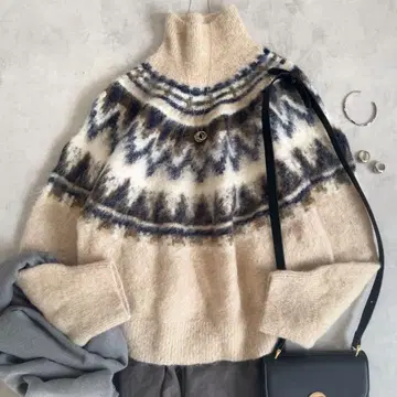 새상품급 미라 오웬 노르딕 샤기 니트 풀오버 알파카 모헤어