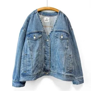 나노 유니버스 빅 실루엣 노카라 데님 블루종 V넥 루즈핏