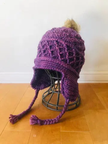 귀도리 니트 모자 퍼플