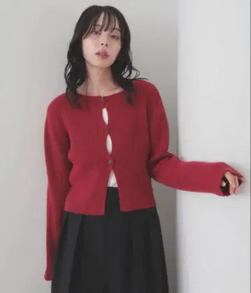 LIAN 센터홀 리브 니트 가디건