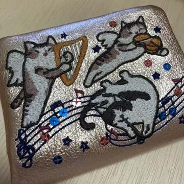 고양이 자수 골드 접이식 지갑