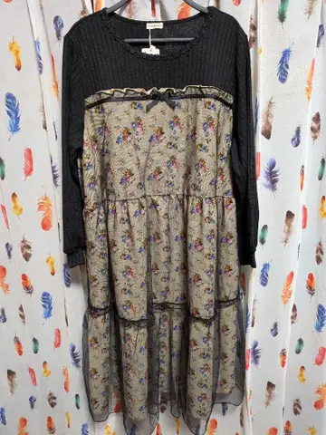 새상품 택 포함 noan 3L 꽃무늬 티어드 원피스