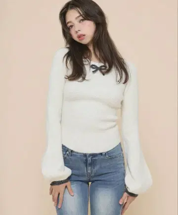 정품 Baby ribbon knit tops ivory