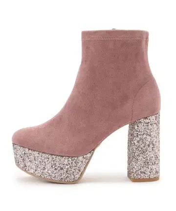 ESPERANZA 핑크 라메 통굽 부츠 M 사이즈 글리터 힐