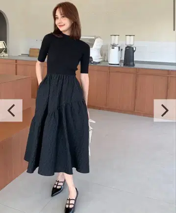 LUNA COMBINATION DRESS 퍼프 자카드 도킹 원피스