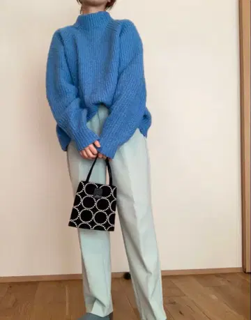 하이넥 니트 스웨터 & 팬츠 코디 세트