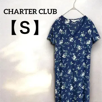 CHARTER CLUB [ S ] 꽃무늬 롱 원피스 반팔 블루