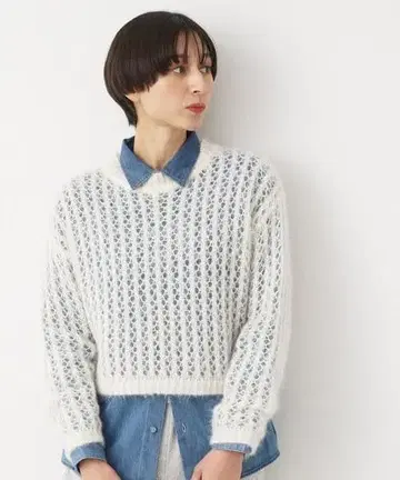 새상품 [세탁 가능] 숏 기장 메쉬 라메 니트 L 택 포함