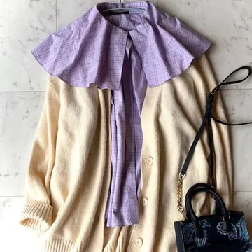 새상품급 언타이틀 3L 탈부착 카라 라벤더 셔츠 (정가 2.6만)