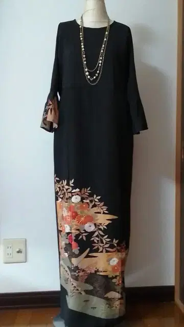 기모노 리메이크 원피스 전통 예복 기모노 드레스 국화꽃 흐르는 물