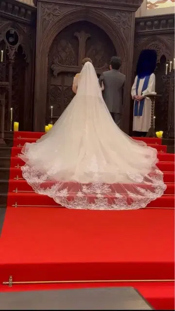 화이트 레이스 웨딩 베일