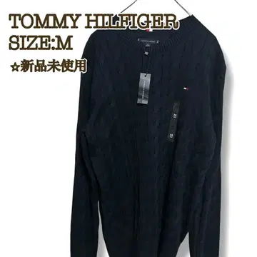 [ 새상품 ] 타미힐피거 케이블 니트 M 크루넥 네이비 트리코