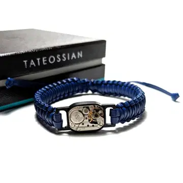 tab132 타테오시안 팔찌 블루 가죽 실버 기어 스퀘어