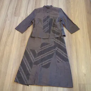 브라운 패치워크 셋업