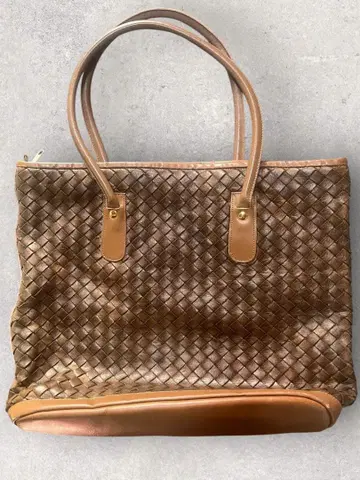 뜨개질 가죽 토트백 브라운