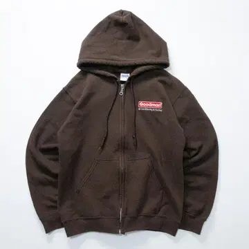 길단 지퍼 후드티 원포인트 자수 브라운 면폴리