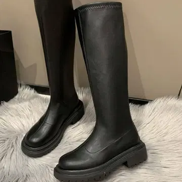 블랙 통굽 롱 부츠 미사용 새상품