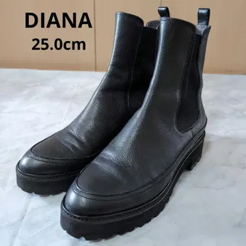DIANA 천연 가죽 사이드 고어 첼시 부츠 23cm 블랙 트랙 밑창