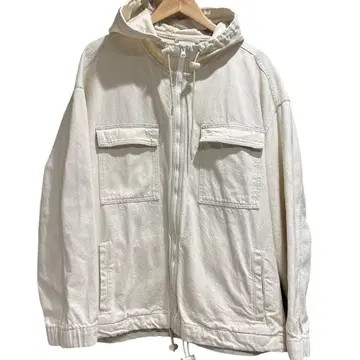 Bershka 화이트 데님 자켓 후드 부착 L 사이즈