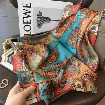 [ 고품질 ] 스카프 실크 100% 여성용 페이즐리 무늬 백 에스닉