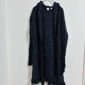 새상품급 GAP 네이비 롱 가디건 프린지 후드 부착 네이비 컬러 NAVY