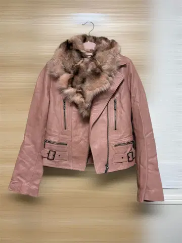 핑크 레더 자켓 퍼 포함