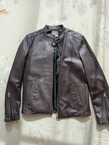 [ 연말 할인 ] 다크 브라운 가죽 싱글 라이더 자켓