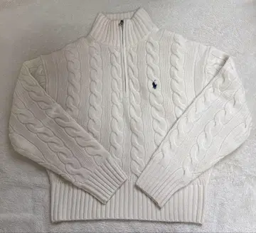 미사용 새상품 랄프 로렌 케이블 울 캐시미어 하프 지퍼 스웨터