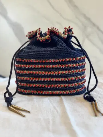 앤티크 잡화 복조리 백 비즈 장식 핸드크라프트 빈티지