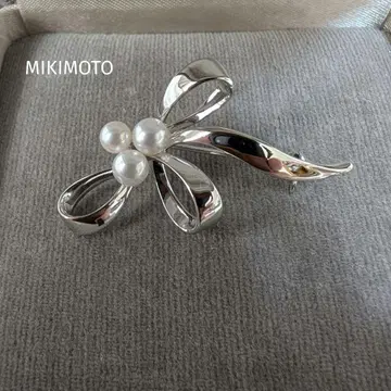 [ 새상품급 ] MIKIMOTO 실버 펄 리본 브로치