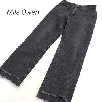 미라 오웬 Mila Owen 밑단 단차 프린지 테이퍼드 데님