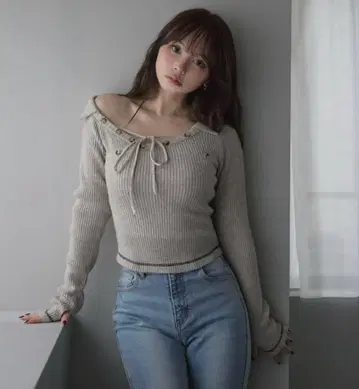 andmary Anita button knit tops beige