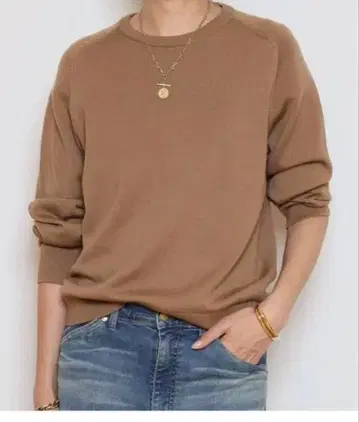 WISH 크루넥 풀오버 카멜