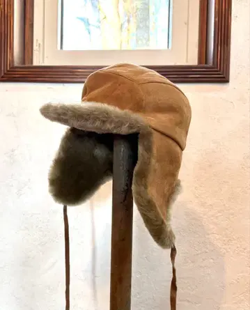 천연 가죽 스웨이드 플라이트 캡 베이지