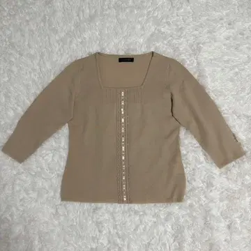 CORDIER 여성용 7부 소매 니트 XL 베이지 울 월드 면