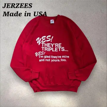 USA JERZEES 80년대 래글런 맨투맨 프린트 빨간색 XL 빈티지