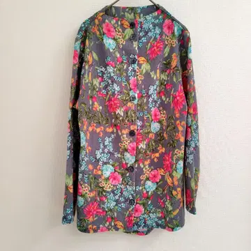 ecriture 꽃무늬 가디건 M 하이넥풍 컬러풀 롱