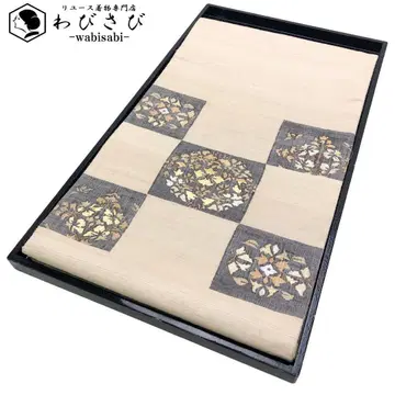 후쿠로 오비  격자 무늬 꽃무늬 금은사 미색 O-4927