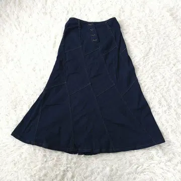 패치워크 데님 스트레치 플레어 롱 스커트 스티치 M 다크 블루 Y2K