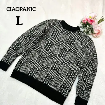 차오패닉 니트 스웨터 L 블랙 긴팔 크루넥 하운드투스 002