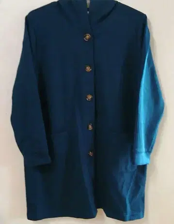 다크 블루 후드 부착 가디건 여성용 LL