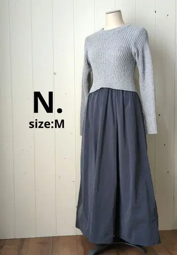 N. Natural Beauty 라메 니트 도킹 원피스 그레이 M