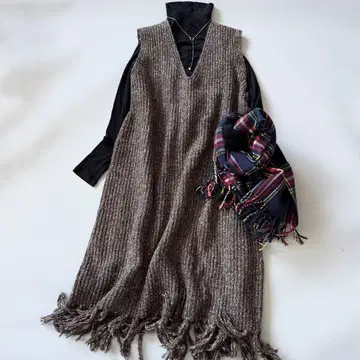 콜라주 개럴개런트 울 니트 원피스 브라운 프린지