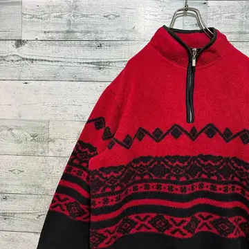 [최고 디자인] 레트로 패턴 빈티지 빅 루즈 레어 하프 지퍼 플리스