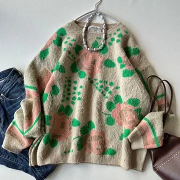 비어즐리 루즈핏 고급 성숙/러블리 꽃 패턴 니트