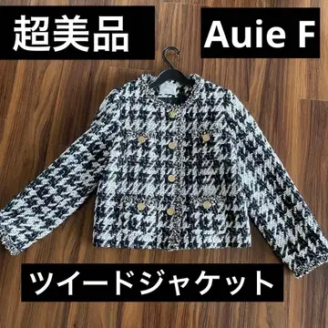 트위드 노카라 자켓 블랙 화이트 크루넥 자켓