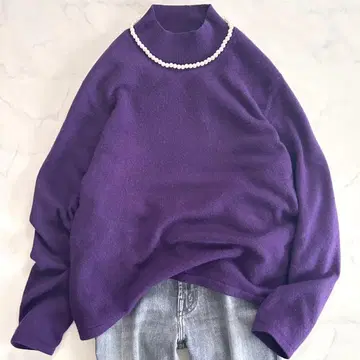 캐시미어 100% 하이넥 니트 풀오버 보라색 퍼플 보틀넥